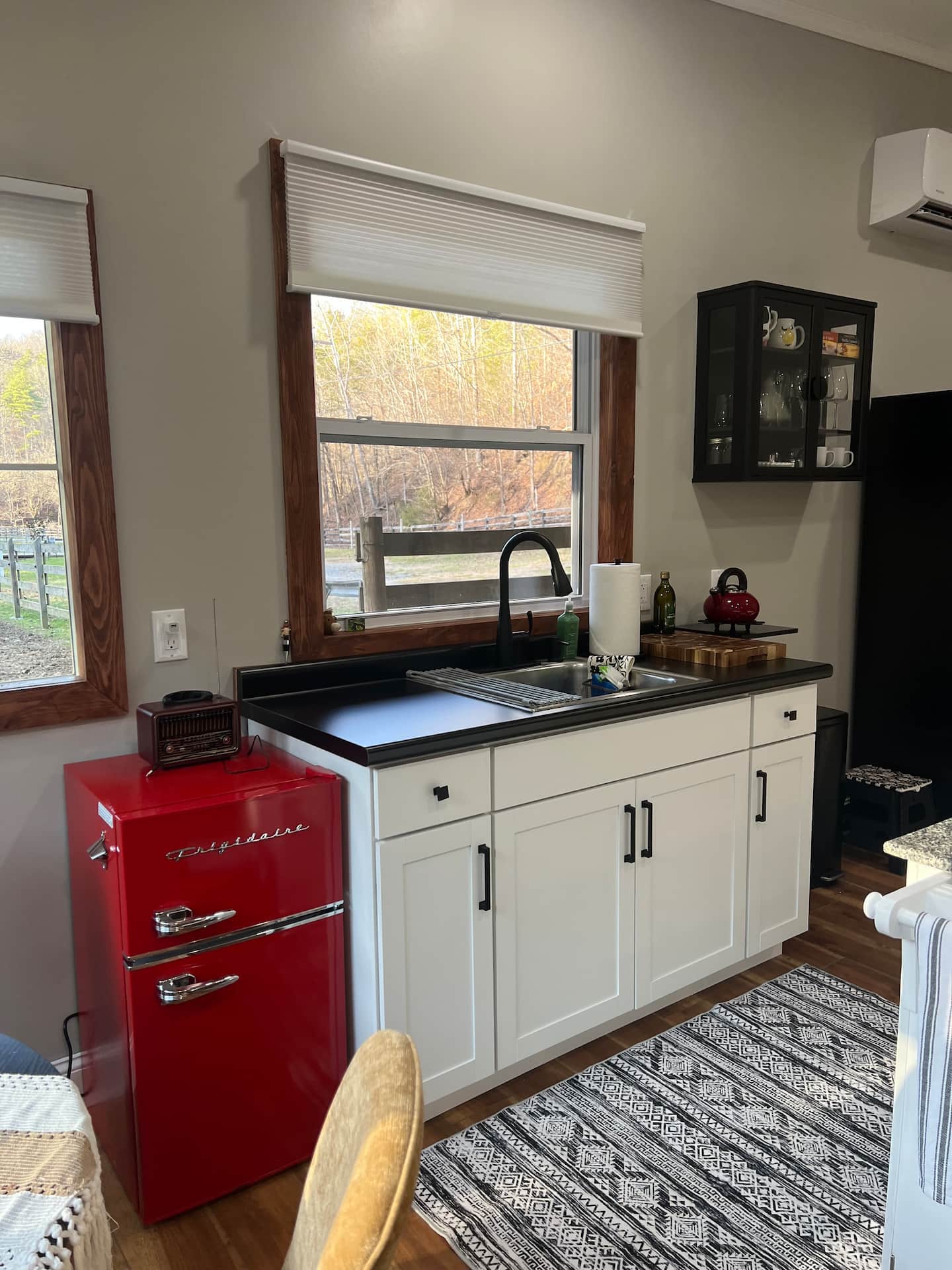 Kitchenette with retro red refrigerator